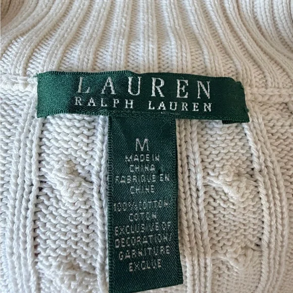 Lauren Ralph Lauren Cream Cable Knit Zip Up Sweater with Gold Accents - Picture 2 of 6